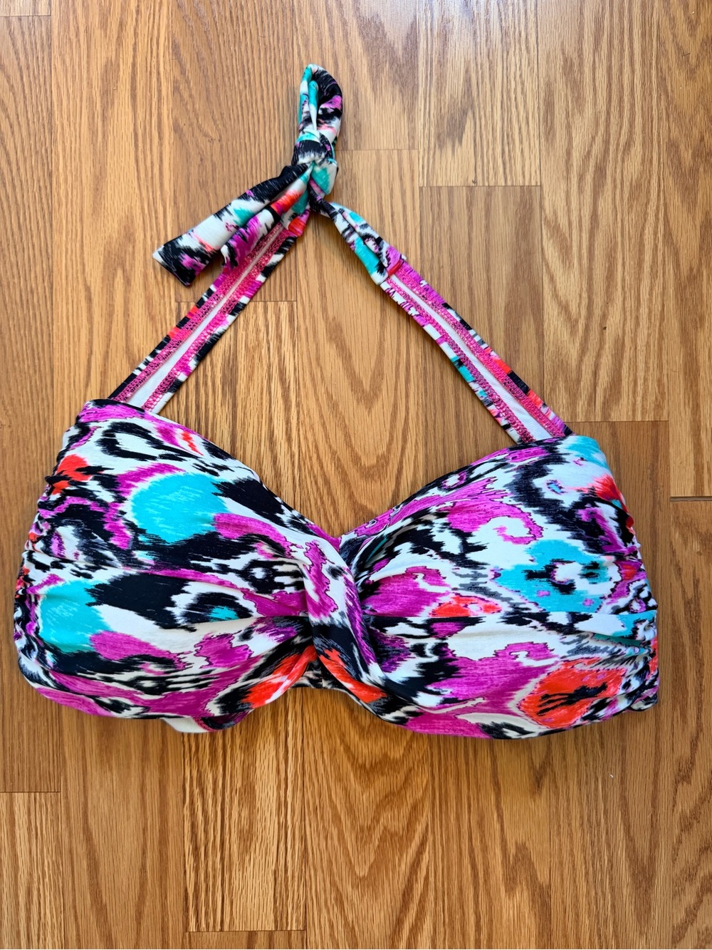 VM Halter Bikini Top in Fuchsia, Teal & Black Abstract Print